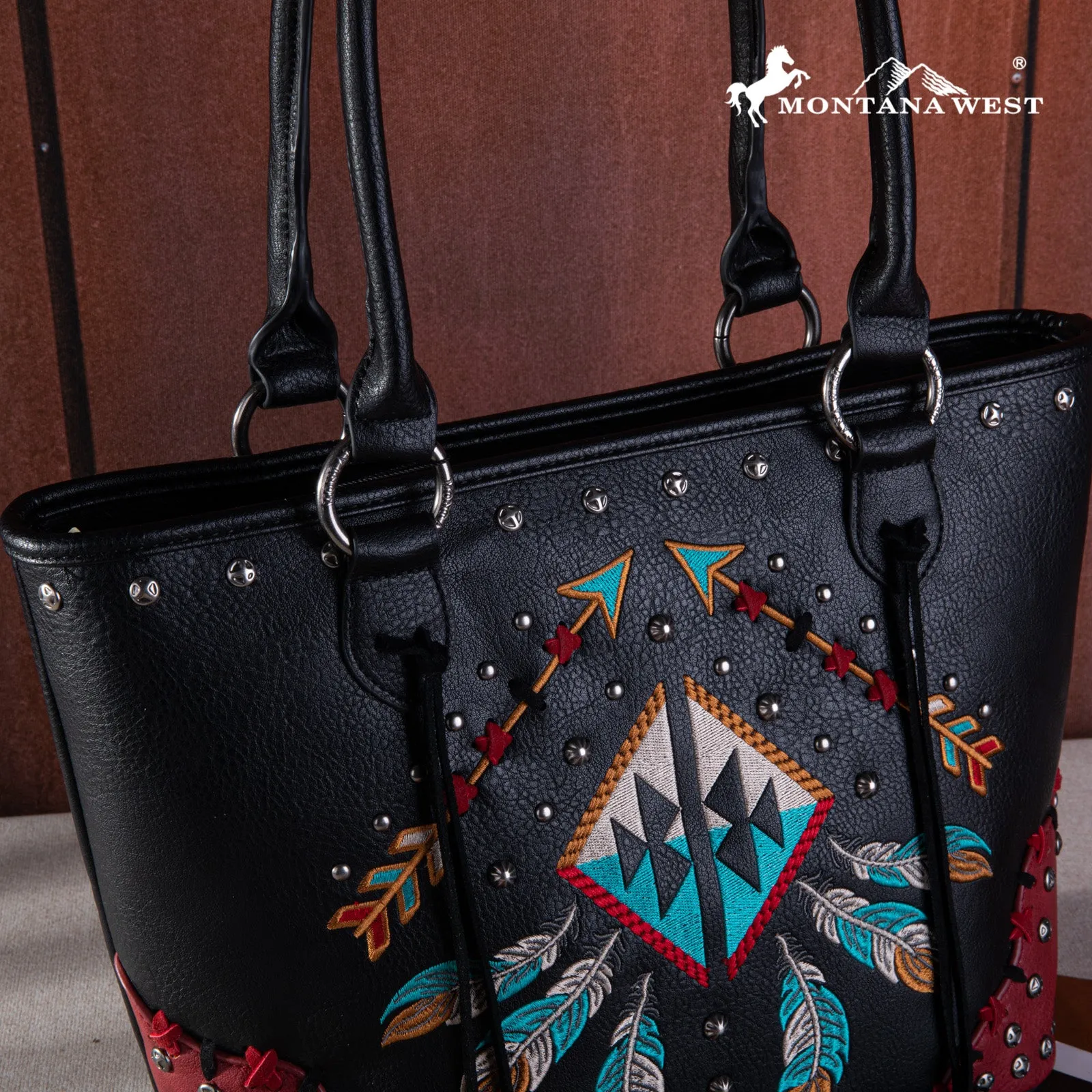 MW1246G-8317  Montana West Embroidered Arrow Feather Collection Concealed Carry Tote