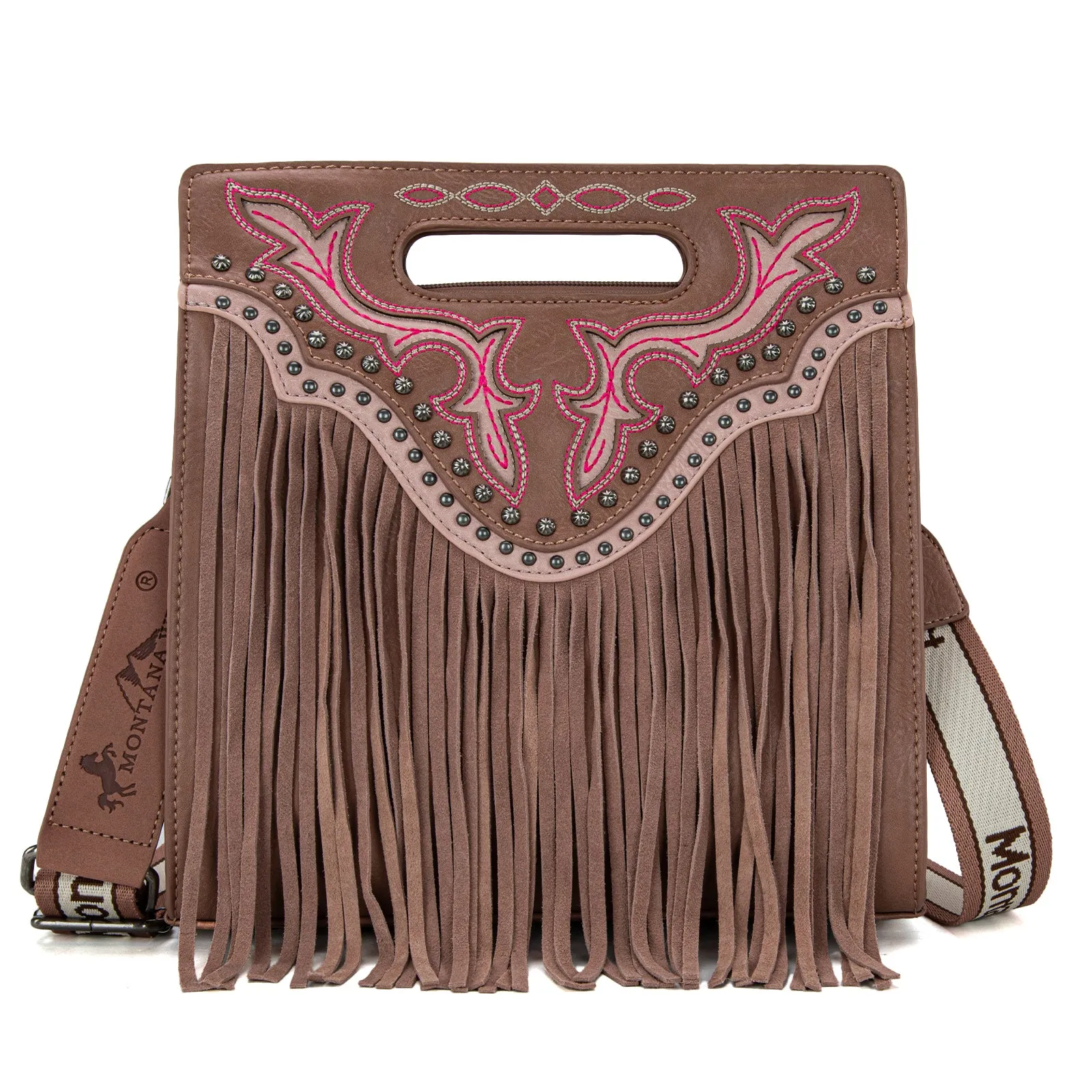 MW1281G-9360  Montana West Fringe Embroidered Concealed Carry Tote/Crossbody - Dusty Pink