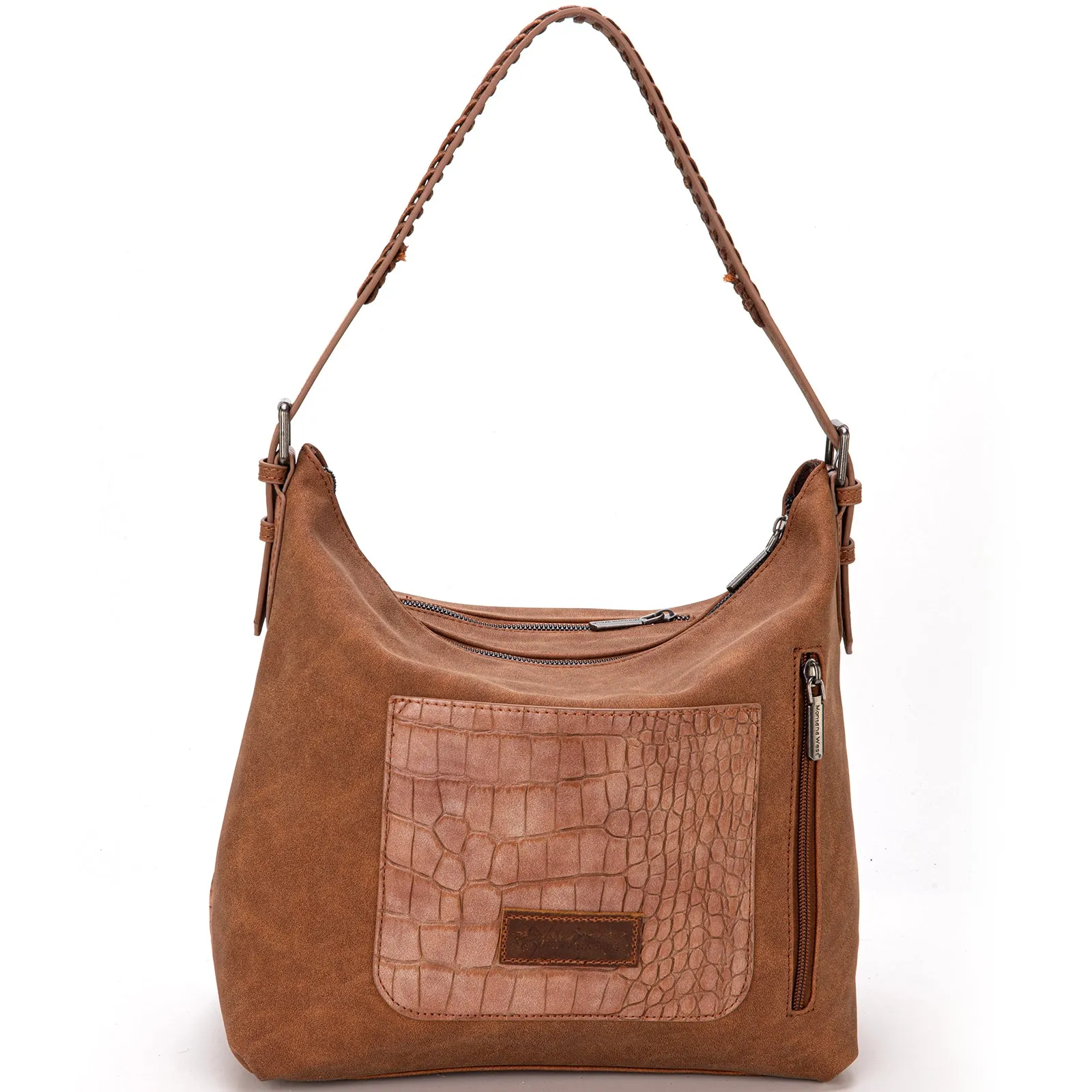 MW1286G-918 Montana West Croc Print Concealed Carry Hobo - Brown