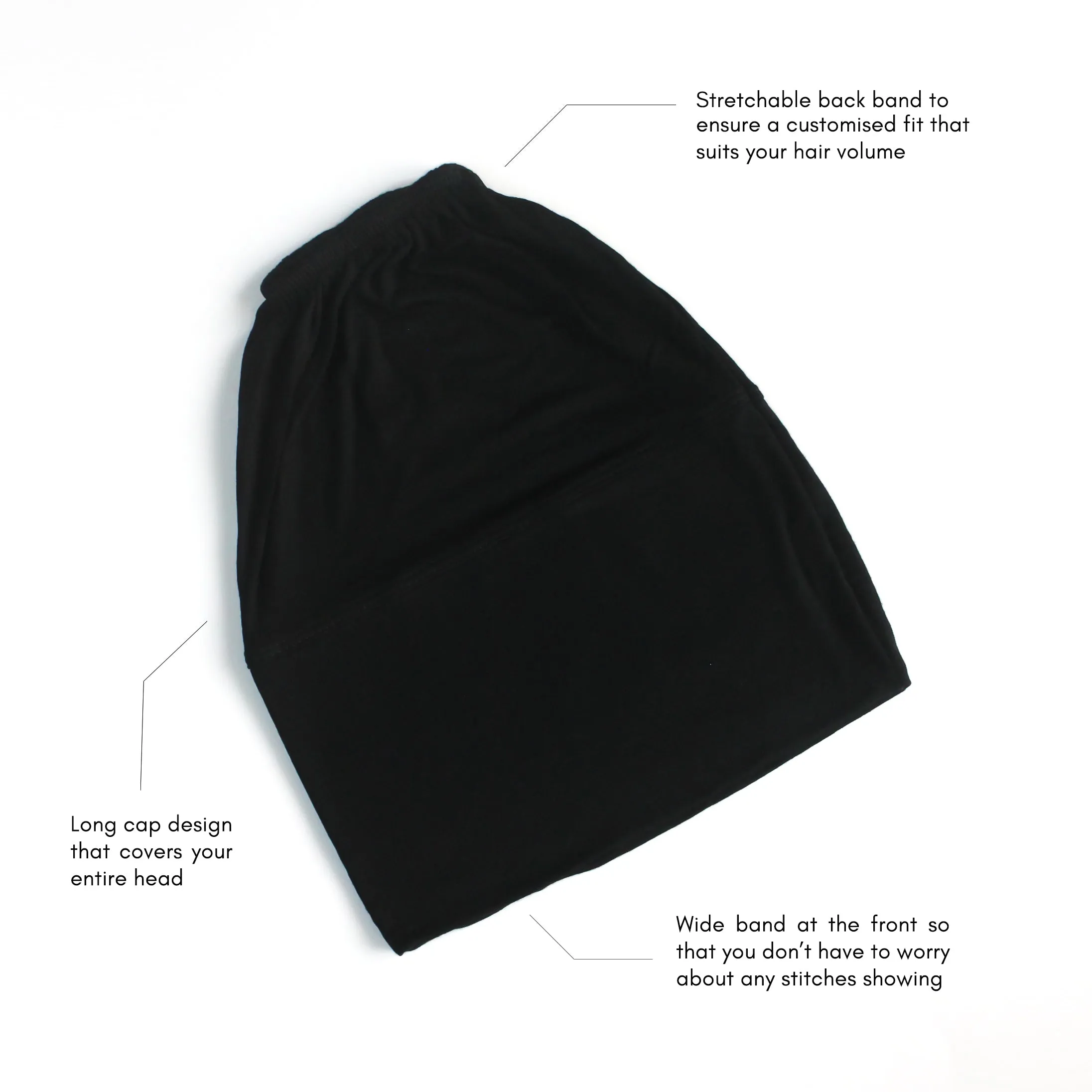 (No headache) Beanie Hijab Cap - Black