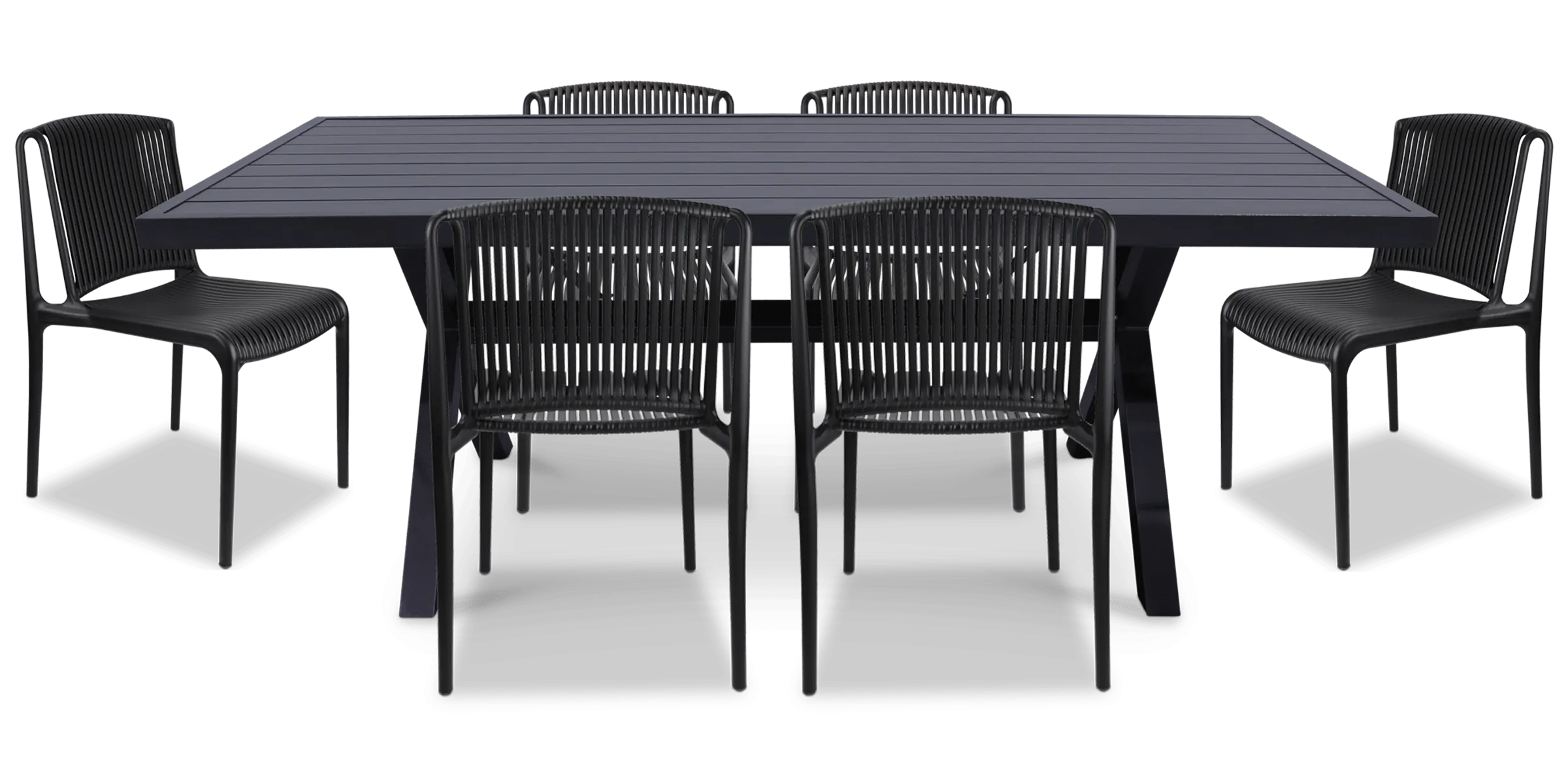 Noosa Rectangle 7 Piece Outdoor Setting in Gunmetal with UV Plastic Outdoor Chairs (PP)