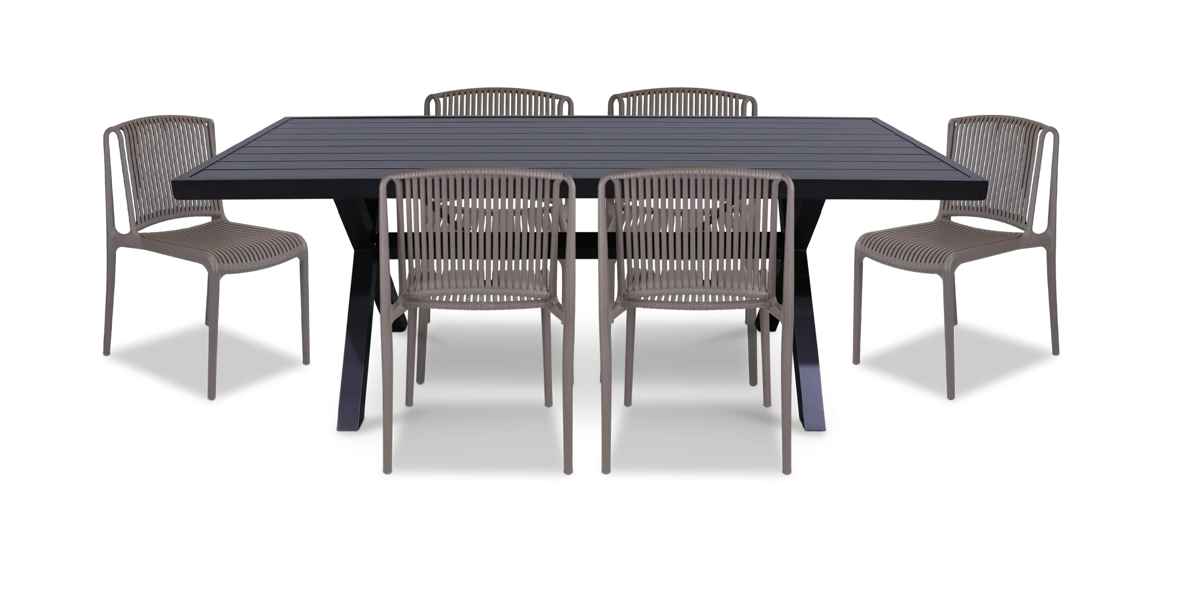 Noosa Rectangle 7 Piece Outdoor Setting in Gunmetal with UV Plastic Outdoor Chairs (PP)