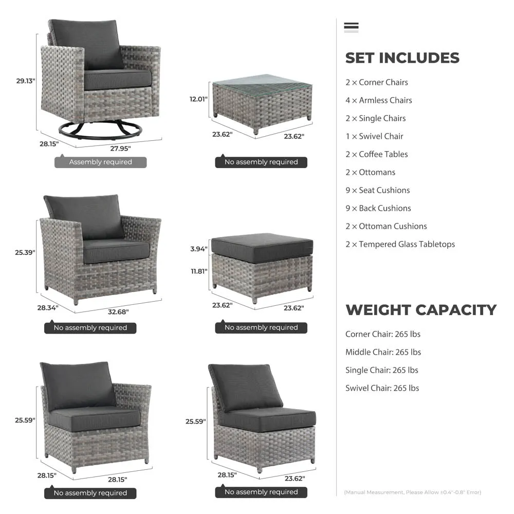 Ovios New Rimaru Series Patio Furniture Set  13-Piece include Swivel Chairs Set Partially Assembled