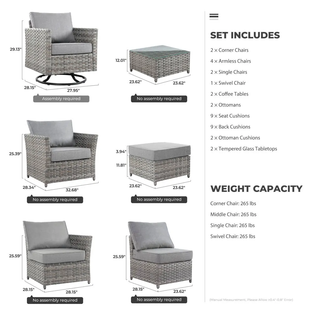 Ovios New Rimaru Series Patio Furniture Set  13-Piece include Swivel Chairs Set Partially Assembled