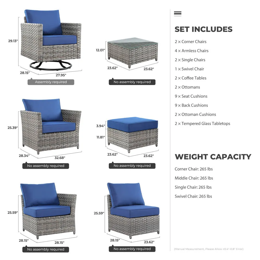 Ovios New Rimaru Series Patio Furniture Set  13-Piece include Swivel Chairs Set Partially Assembled