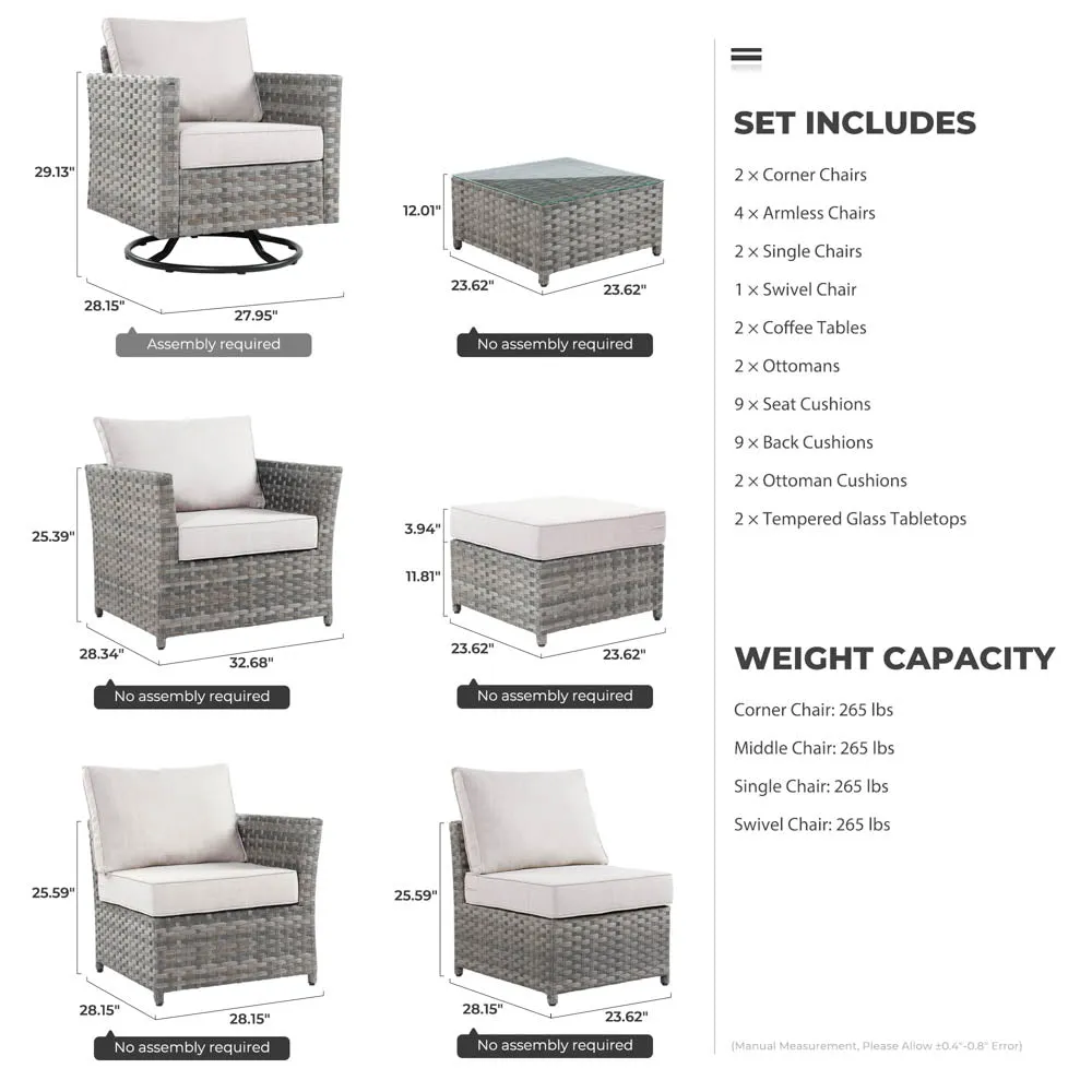 Ovios New Rimaru Series Patio Furniture Set  13-Piece include Swivel Chairs Set Partially Assembled