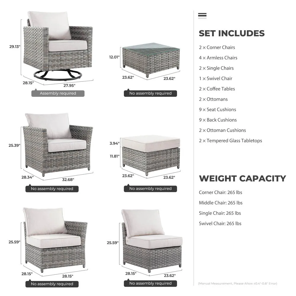 Ovios New Rimaru Series Patio Furniture Set  13-Piece include Swivel Chairs Set Partially Assembled