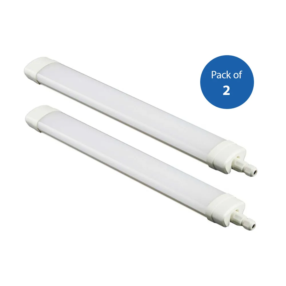 Pack of 2 18W LED Triproof Batten Tube Lights, 60cms, 6000K, IP65 Waterproof, No UV and IR Radiation, Super Bright Tube Light for Kitchen, Living Room, Bathroom, Office, etc.