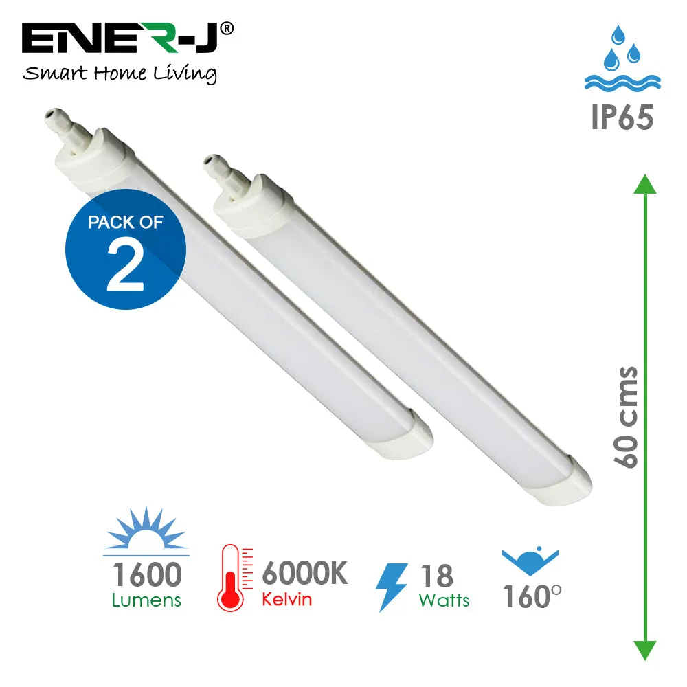 Pack of 2 18W LED Triproof Batten Tube Lights, 60cms, 6000K, IP65 Waterproof, No UV and IR Radiation, Super Bright Tube Light for Kitchen, Living Room, Bathroom, Office, etc.