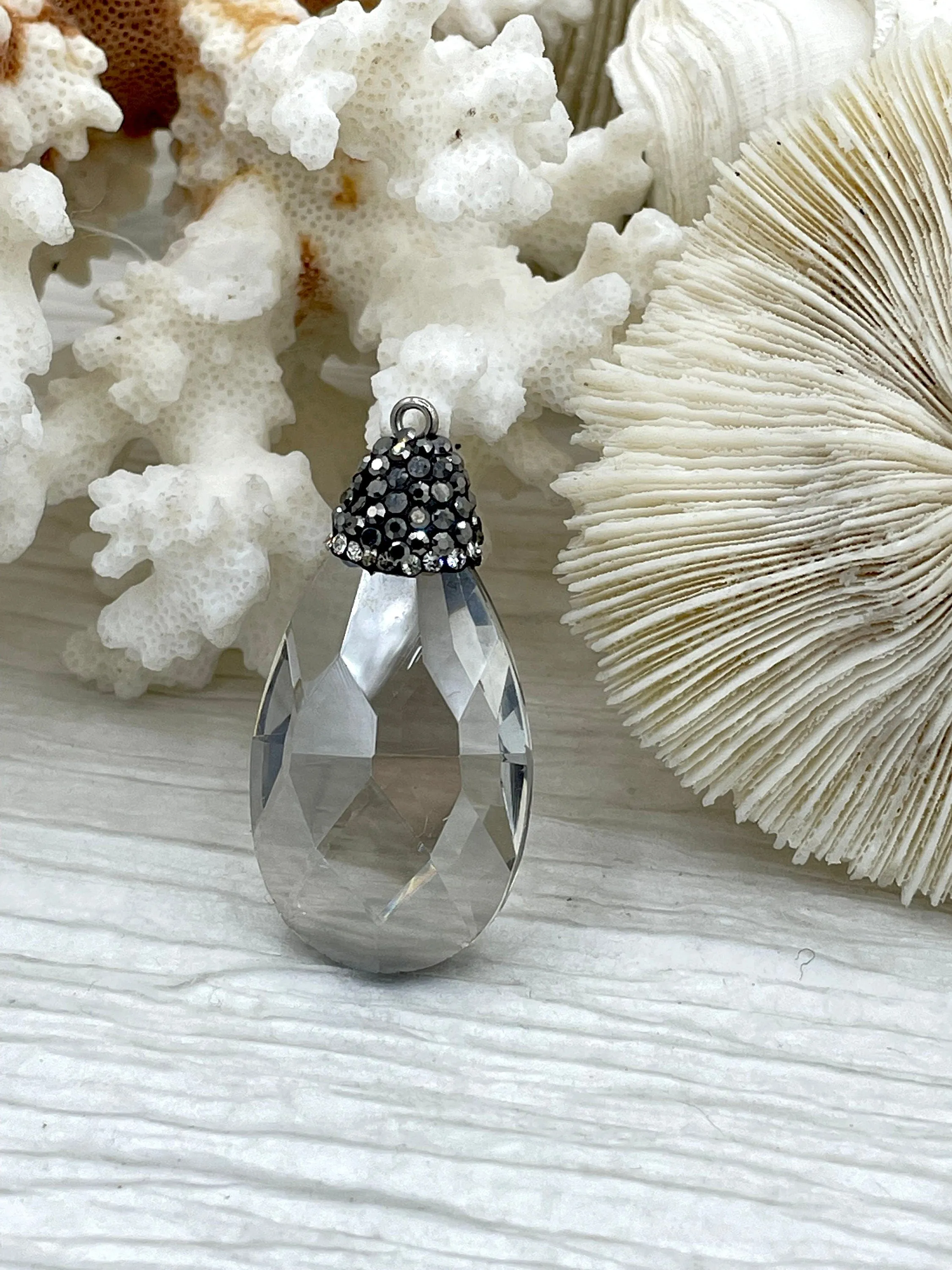 Smokey Crystal Pendants and charms with Clear and Gunmetal Cubic Zirconia. 4 Styles of Charms and Pendants, Smokey Crystal. Fast Shipping