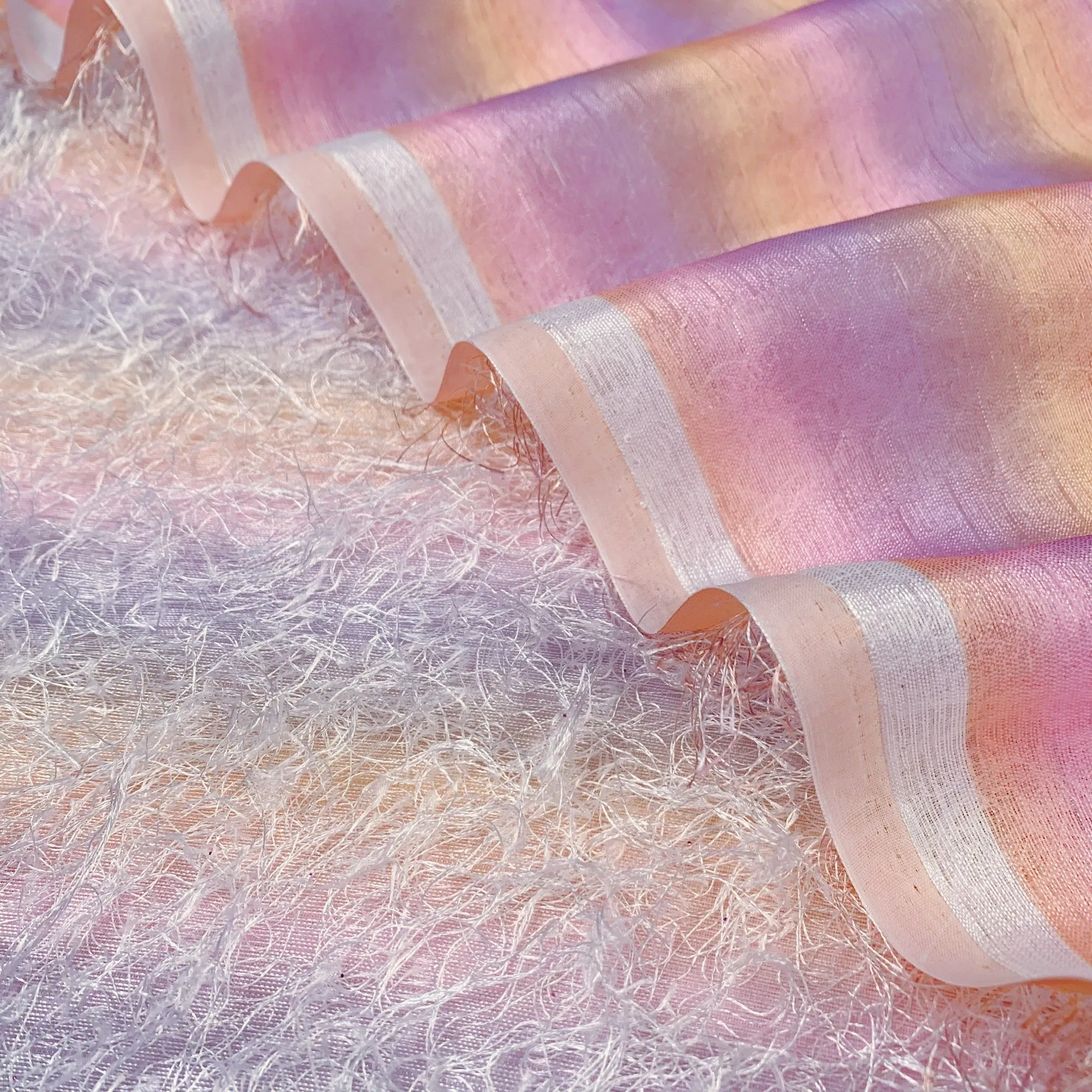 Unicorn Sherbert Ombre Fringe Satin Woven - Remnant