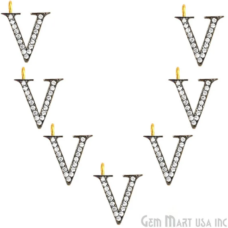 'V' Alphabet Charm CZ Pave Gold Vermeil Charm for Bracelet & Pendants