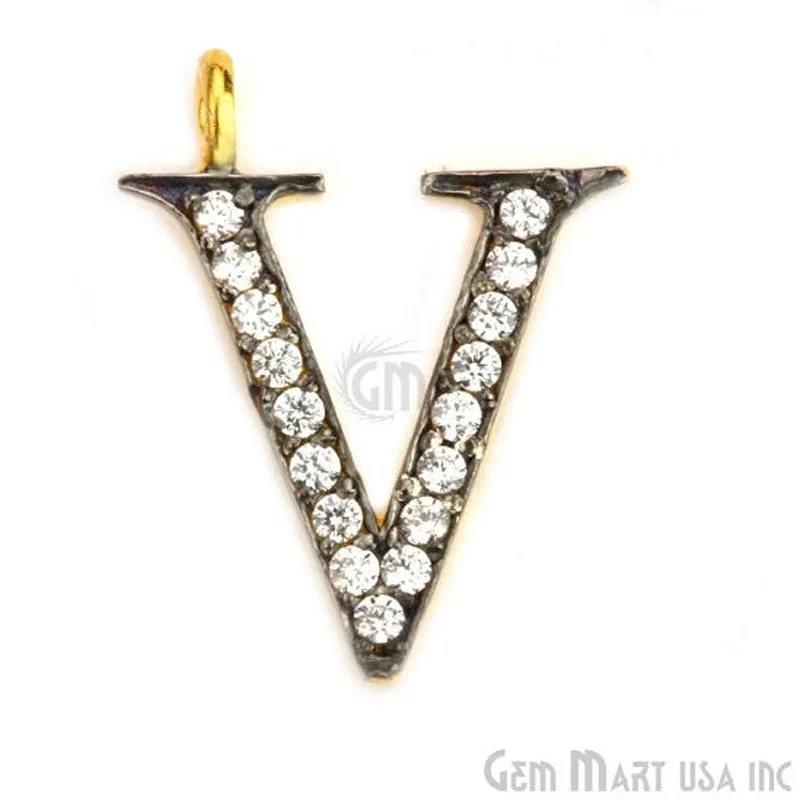 'V' Alphabet Charm CZ Pave Gold Vermeil Charm for Bracelet & Pendants