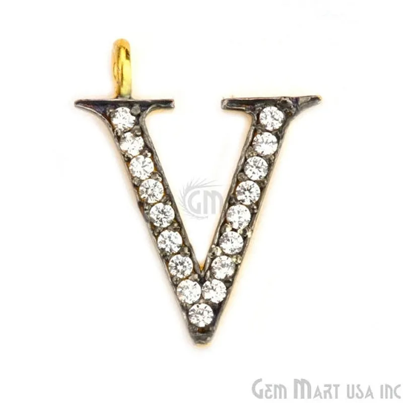 'V' Alphabet Charm CZ Pave Gold Vermeil Charm for Bracelet & Pendants