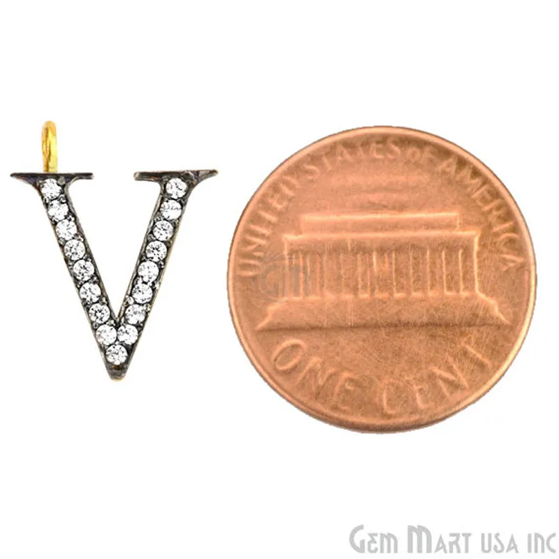 'V' Alphabet Charm CZ Pave Gold Vermeil Charm for Bracelet & Pendants