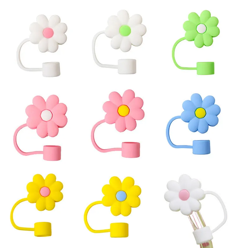 Wholesale 10mm Cute and Simple Chrysanthemum Silicone Straw Set