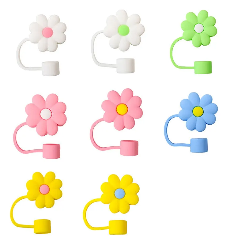 Wholesale 10mm Cute and Simple Chrysanthemum Silicone Straw Set