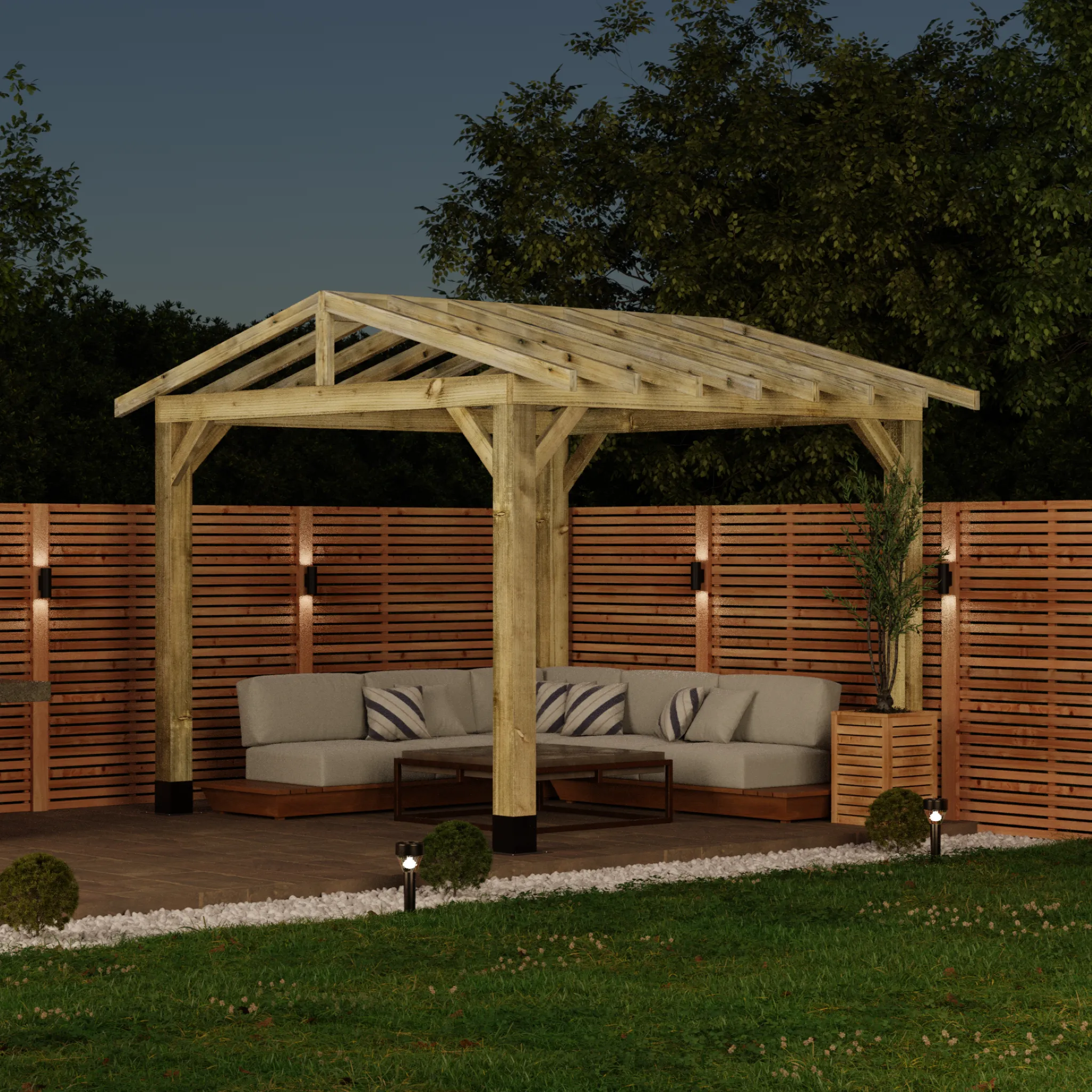 Wooden Pergola - Open Roof - Apex Structure - No Overhang